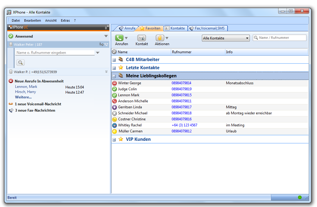 C4B XPhone UC 2011 Client Ansicht - Programmoberfläche C4B XPhone UC 2011 Client Ansicht - Programmoberfläche